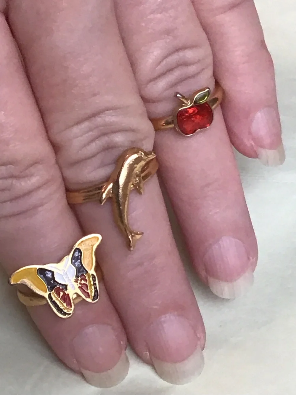 Set of 3 Fun Vtg Gold-toned and Enamel Rings, Adjustable